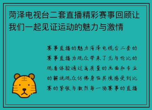 菏泽电视台二套直播精彩赛事回顾让我们一起见证运动的魅力与激情